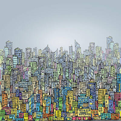 Wall Art featuring the digital art Hand Drawn City Skyline by Dahabian