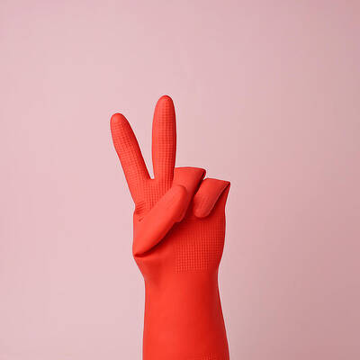 Red Gloved Hand Gesture Wall Art