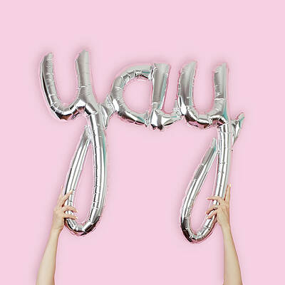 Wall Art featuring the photograph Hands Holding Yay Balloon by Juj Winn