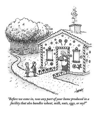 Fairy Tale Drawing - Hansel And Gretel Approach A Witch's Gingerbread by Tom Cheney