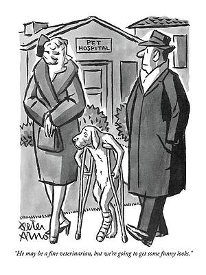 Walking Drawing - He May Be A Fine Veterinarian by Peter Arno