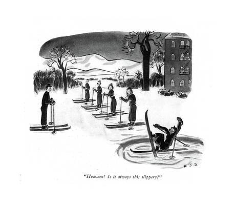 Ski Drawing - Heavens! Is It Always This Slippery? by Robert J. Day