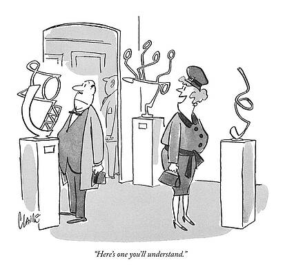 Gallery Visitors Viewing Abstract Sculptures Wall Art