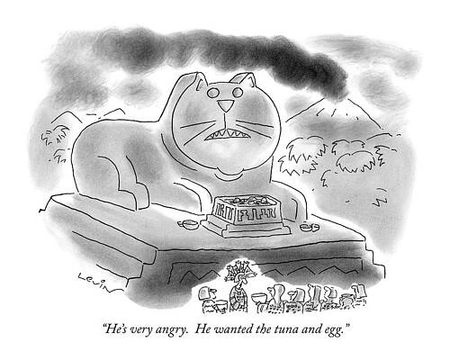 Temple Drawing - He's Very Angry.  He Wanted The Tuna And Egg by Arnie Levin