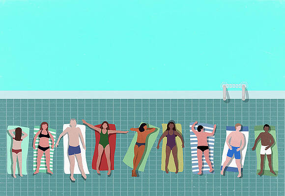 Wall Art featuring the digital art High Angle View Of People Relaxing At by Malte Mueller
