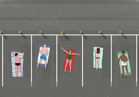 Wall Art featuring the digital art High Angle View Of People Sunbathing In by Malte Mueller
