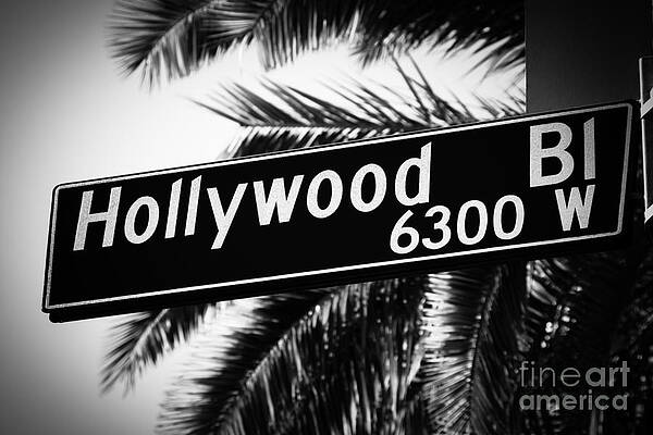 California Wall Art featuring the photograph Hollywood Boulevard Street Sign In Black And White by Paul Velgos