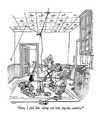 Humorous Cat-Filled Kitchen Scene Drawing