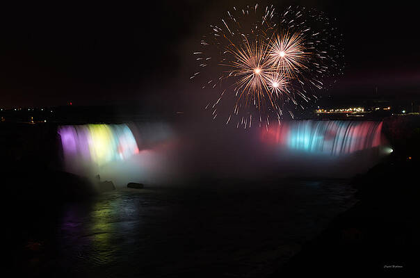 Wall Art featuring the photograph Horseshoe Falls With Fireworks by Crystal Wightman
