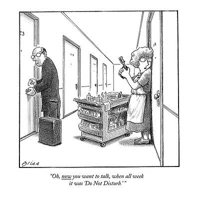 Gun Drawing - Hotel Maid In Hallway by Harry Bliss