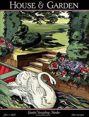 Watercolor Wall Art featuring the photograph House & Garden Cover Illustration Of A Swan by Joseph B. Platt