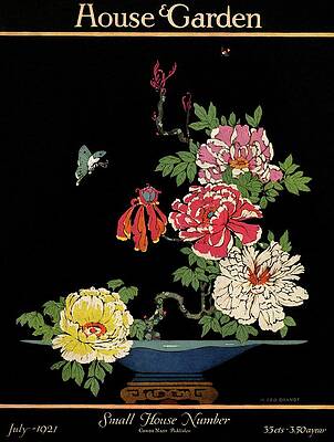 Butterfly Photograph - House & Garden Cover Illustration Of Peonies by H. George Brandt