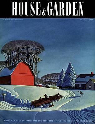 Winter Farm Scene with Red Barn Wall Art