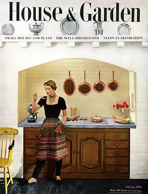 1950s Kitchen Scene with Cooking Woman Wall Art