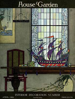 Vintage Interior with Stained Glass Ship Wall Art