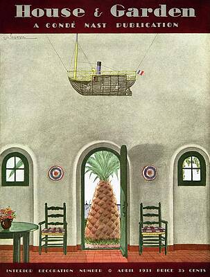 Charming 1930s Indoor Garden Scene Wall Art