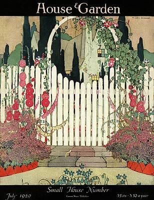 Charming Garden Behind White Gate Wall Art