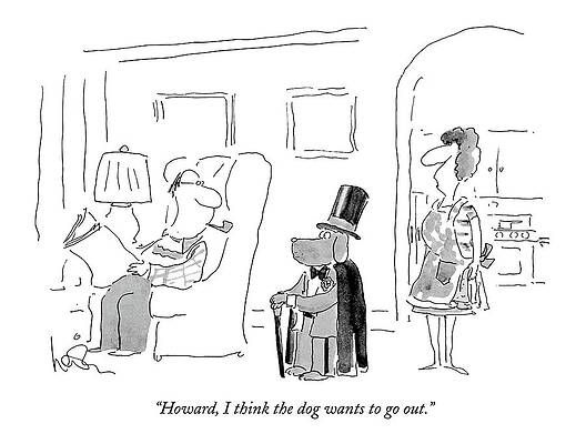 Dog with Top Hat and Cane Drawing