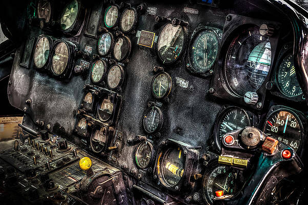 Vintage Aircraft Cockpit Instruments Wall Art