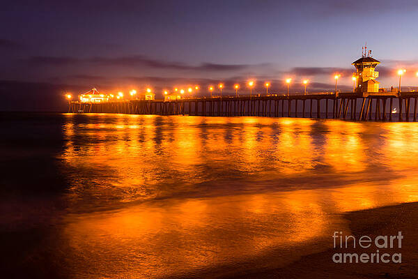 California Wall Art featuring the photograph Huntington Beach Pier At Night by Paul Velgos