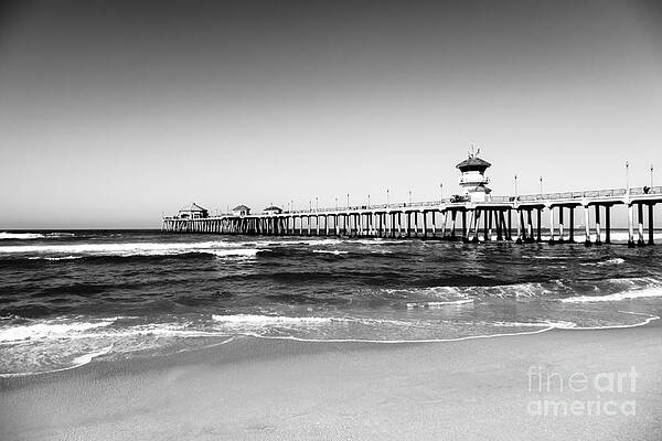 California Wall Art featuring the photograph Huntington Beach Pier Black And White Picture by Paul Velgos