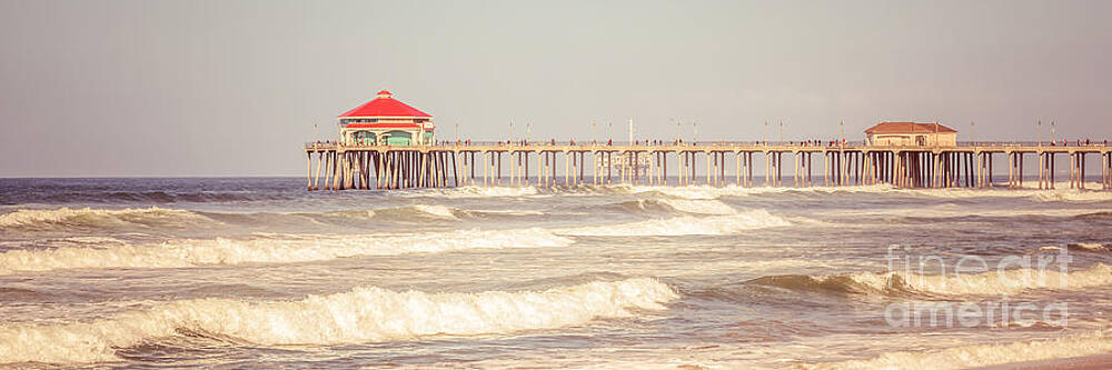 California Wall Art featuring the photograph Huntington Beach Pier Retro Panoramic Picture by Paul Velgos