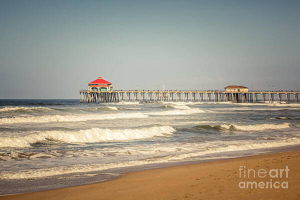 California Wall Art featuring the photograph Huntington Beach Pier Retro Toned Photo by Paul Velgos