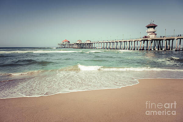 California Wall Art featuring the photograph Huntington Beach Pier Vintage Toned Photo by Paul Velgos