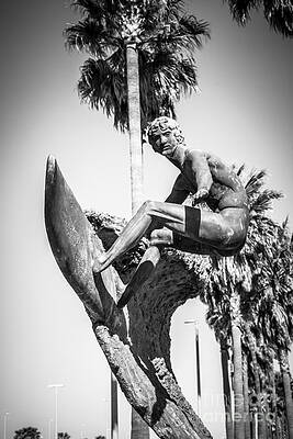 California Wall Art featuring the photograph Huntington Beach Surfer Statue Black And White Picture by Paul Velgos