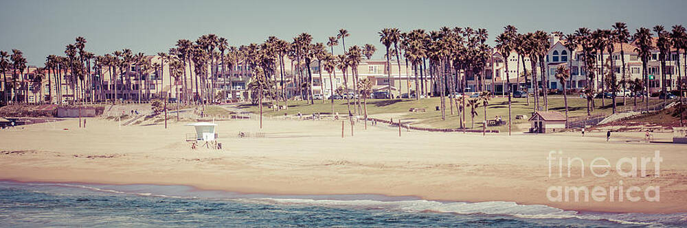 California Wall Art featuring the photograph Huntington Beach Vintage Panorama Photo by Paul Velgos