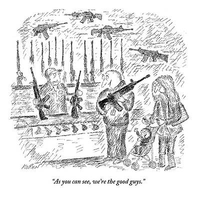 Gun Drawing - Husband And Wife Buying Guns With Their Child by Edward Koren