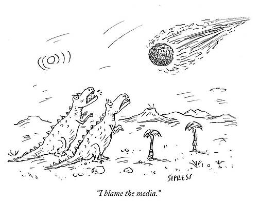 Dinosaurs Wall Art featuring the drawing I Blame The Media by David Sipress