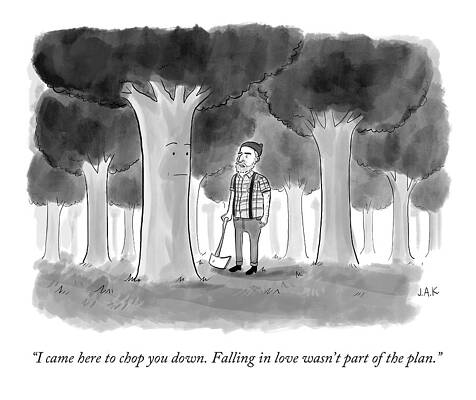 2016 Wall Art featuring the drawing I Came Here To Chop You Down. Falling In Love by Jason Adam Katzenstein