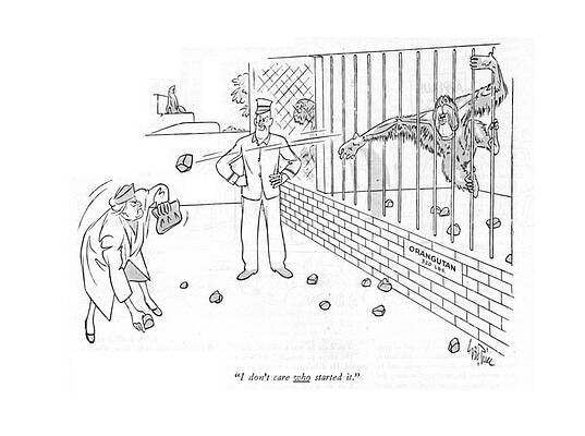 Monkey Drawing - I Don't Care Who Started It by George Price