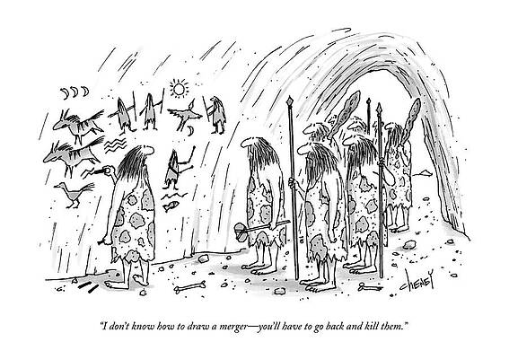 Cavemen Contemplate Modern Concepts Drawing