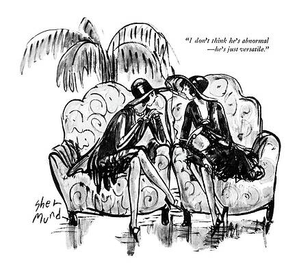 Two Women in Conversation on Sofa Drawing