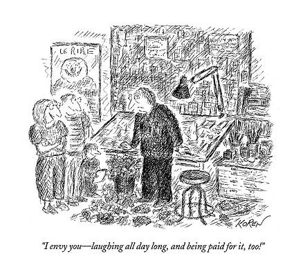 Envious Wall Art featuring the drawing I Envy You - Laughing All Day Long by Edward Koren