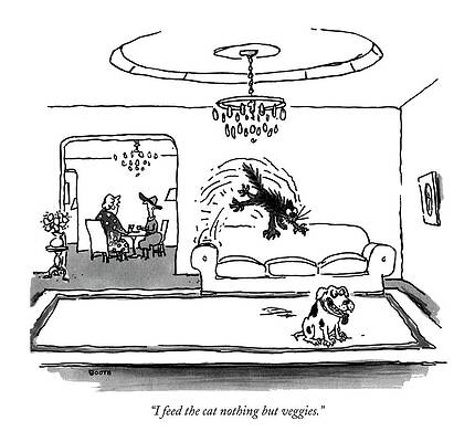 Background Drawing - I Feed The Cat Nothing But Veggies by George Booth