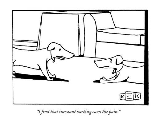 Two Talking Dogs in a Living Room Drawing