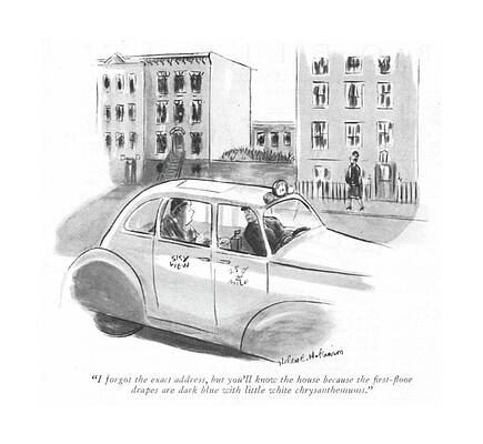 Curtain Drawing - I Forgot The Exact Address by Helen E. Hokinson