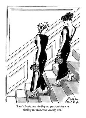 Stylish Women on a Staircase Print