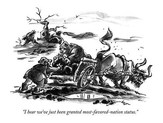 Oxen Pulling a Cart Amidst Destruction Drawing