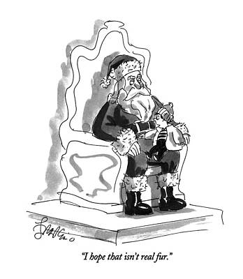 Christmas Wall Art featuring the drawing I Hope That Isn't Real Fur by Edward Frascino