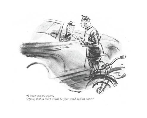 Police Officer and Driver Cartoon Wall Art