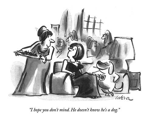 Anniversary Wall Art featuring the drawing I Hope You Don't Mind. He Doesn't Know He's A Dog by Lee Lorenz