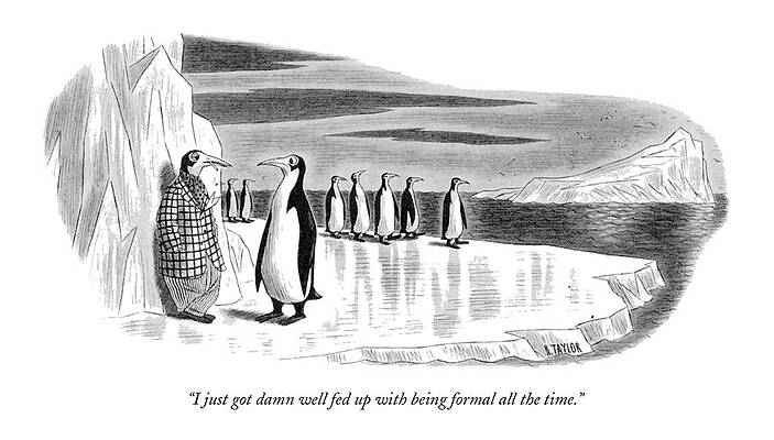 Penguins Conversing on Ice Drawing