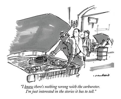 Hood Drawing - I Know There's Nothing Wrong With The Carburetor by Michael Crawford