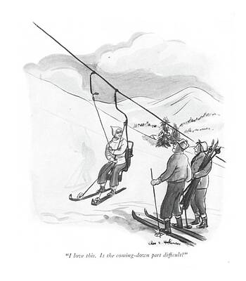 Ski Lift Humor in the Mountains Drawing