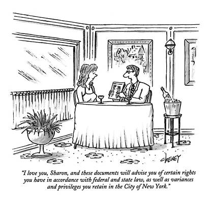 Wall Art featuring the drawing I Love You, Sharon, And These Documents by Tom Cheney