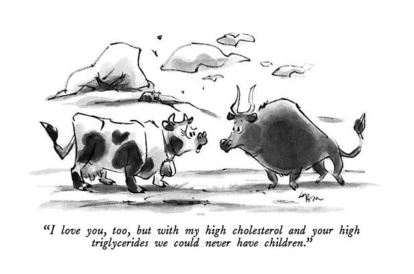 Cow Wall Art featuring the drawing I Love You, Too, But With My High Cholesterol by Lee Lorenz